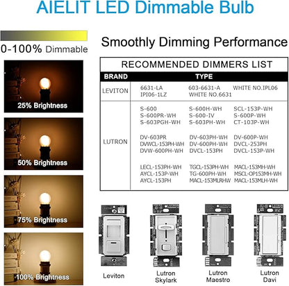 Dimmable 2 Watt Frosted LED Light Bulb(25W Equivalent), E12 Globe LED Bulb, Small Chandelier Base, Antique G15 Filament Edison Bulb for Nightstand Lamp, 200 lm, Warm White 2700K, 4 Pcs