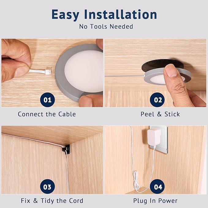 V4light Smart LED Puck Lights, Under Cabinet Lighting with Remote Control, Color Temperature Adjustable, Works with Alexa & Google Home, Plug-in Lights for Kitchen, Counter, Closet, Shelf (8 Pack)