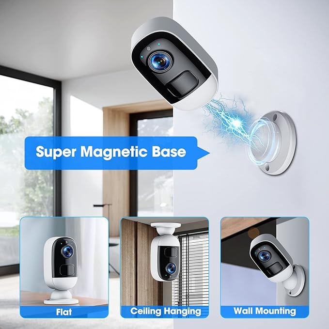 Security Cameras Wireless Outdoor, 3MP Security Camera with Magnetic Base, IP65 Waterproof, 2-Way Talk, AI Motion Detection Spotlight Siren Alarm Cameras for Home Security