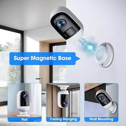 Security Cameras Wireless Outdoor, 3MP Security Camera with Magnetic Base, IP65 Waterproof, 2-Way Talk, AI Motion Detection Spotlight Siren Alarm Cameras for Home Security