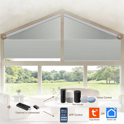 Godark Smart Angled Customized Blackout Honeycomb Blinds Suitable for Trapezoidal/Triangular/Polygonal Windows Motorized Cellular Shades Compatible with Alexa/Google Home/Tuya APP-Ligth Grey