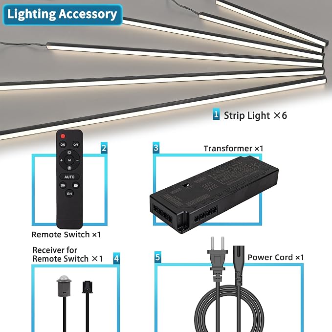 Art3d LED Recessed Strip Lighting Kit with Remote Switch, 6-Pack, White | Self-Adhesive, Low Heat, Energy Efficient, Easy to Install, Versatile Size, for Wood Slat Wall Panel, Headboards