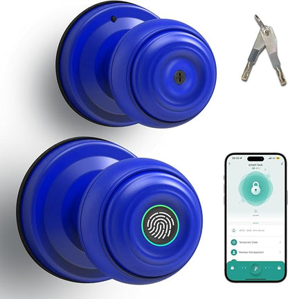 UMIKSMART Fingerprint Door Knob Lock, Smart Keyless Entry Door Knob with Tuya App Control & Auto-Lock, Backup Key, Easy Install for Home, Apartment, Office, Blue