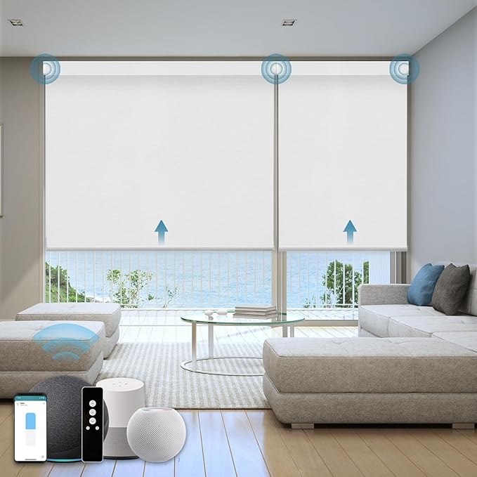 Motorized Blind,Work with Homekit Thread-Enabled, 100% Blackout Smart Shades with Remote Control, Electric Roller Shade, Custom Size,Classic White