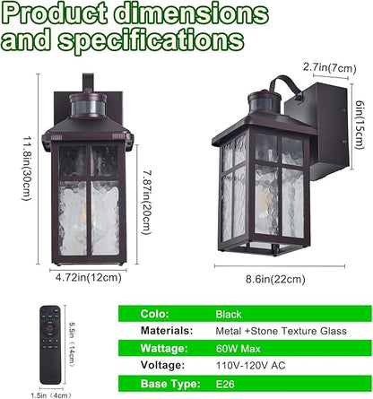 2 Pack Porch Light with Outlet and Remote Control - Plug in Outdoor Wall Lights with GFCI Exterior Lighting Fixtures Adjustable 3 Sensitivity Levels and 1-10min Delay for Porch,Patio,Entryway(Bronze)