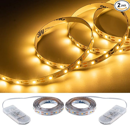 Short Led Strip Lights Battery Powered with Flashing, 3.28ft/1PCS Flexible LED Fairy Lights Battery Operated Bright for Shadow Box DIY Gift Car Bar Party Christmas, 2 Pack (Warm White)
