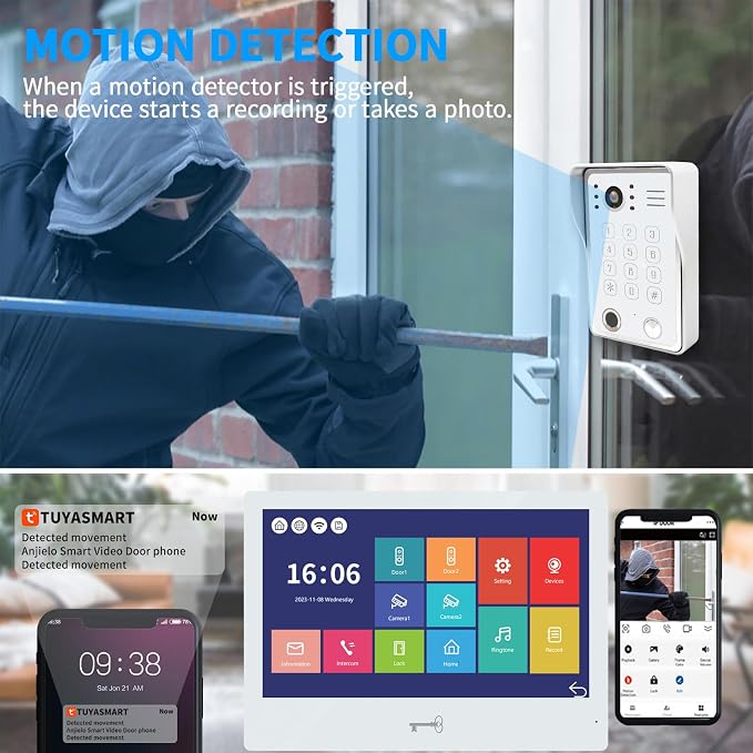 WiFi Video Door Phone Apartment Intercom System,2 Unit 10 Inch Wired Touch Monitor with 1080P HD Doorbell Camera,Supporting 5 in 1 Unlcking,Motion Detecting Tuya for Home Villa,32G