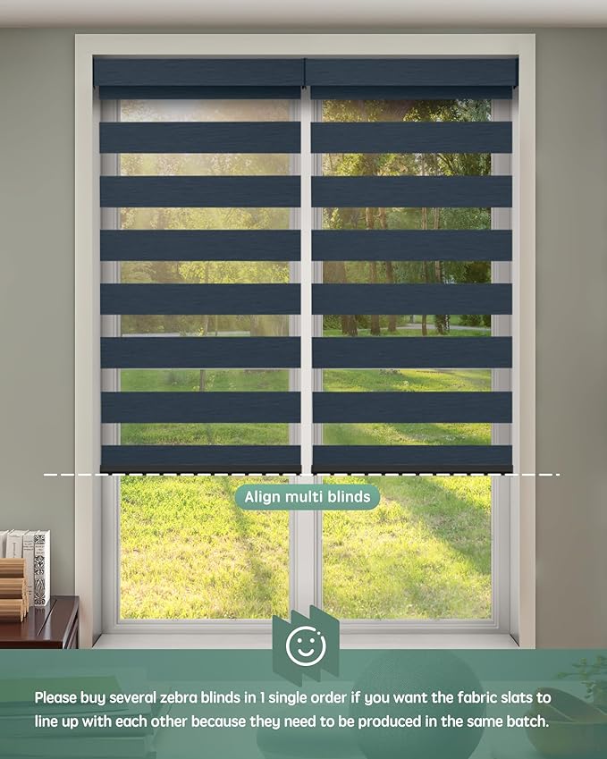 Yoolax Motorized Blinds with Remote, Motorized Zebra Shades Compatible with Alexa, Privacy Motorized Blinds, Zebra Shades for Windows Custom Size(V-Deep Sea)