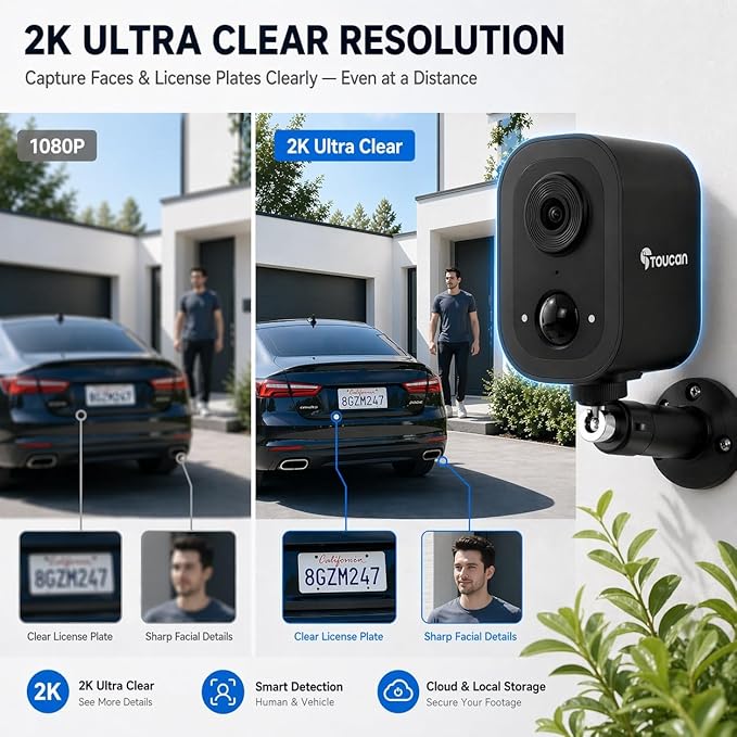 2K Wireless Outdoor Security Camera, Cameras for Home Security with Free 24-Hour Cloud Playback, 2-Way Audio, PIR Motion Detection, Night Vision, IP65 Weatherproof, Alexa & Google Home Compatible