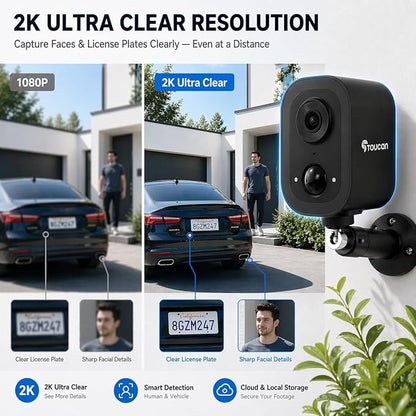 2K Wireless Outdoor Security Camera, Cameras for Home Security with Free 24-Hour Cloud Playback, 2-Way Audio, PIR Motion Detection, Night Vision, IP65 Weatherproof, Alexa & Google Home Compatible
