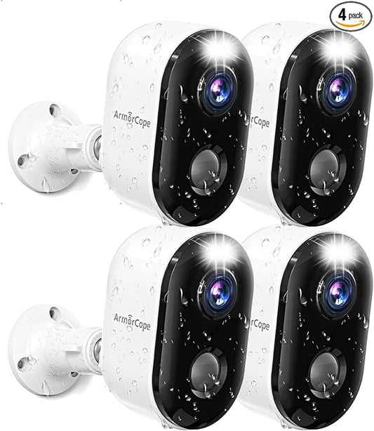 Armorcope Security Cameras Wireless Outdoor, Battery Powered 2k Color Night Vision, AI Motion Detection, IP66 Weatherproof, 2-Way Talk, SD/Cloud Storage, 2.4Ghz WiFi Cameras for Home Security