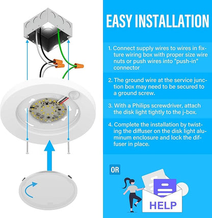 ZAGO LED 6" 120 Volts Closet Light Wired, PIR Motion Sensor Ceiling Disc Light, 15W, 1100 Lumens, CRI>80, 5000K Daylight White for Closet, Laundry, Garage, Pantry, Wet Location, ETL, White, 4 Packs