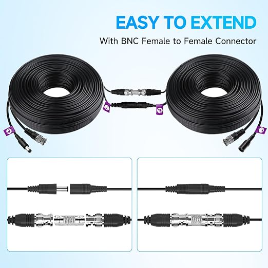 4 Pack 100Ft/30M 4K 8MP 5MP All-in-One BNC Video Power Cable, BNC Extension Surveillance Camera Wires for CCTV Camera DVR Systems (8pcs Connectors, 100pcs Cable Clips Included)
