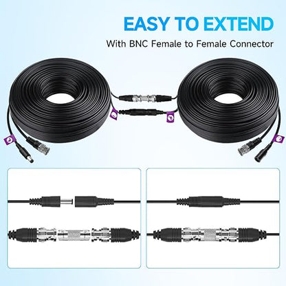 4 Pack 100Ft/30M 4K 8MP 5MP All-in-One BNC Video Power Cable, BNC Extension Surveillance Camera Wires for CCTV Camera DVR Systems (8pcs Connectors, 100pcs Cable Clips Included)
