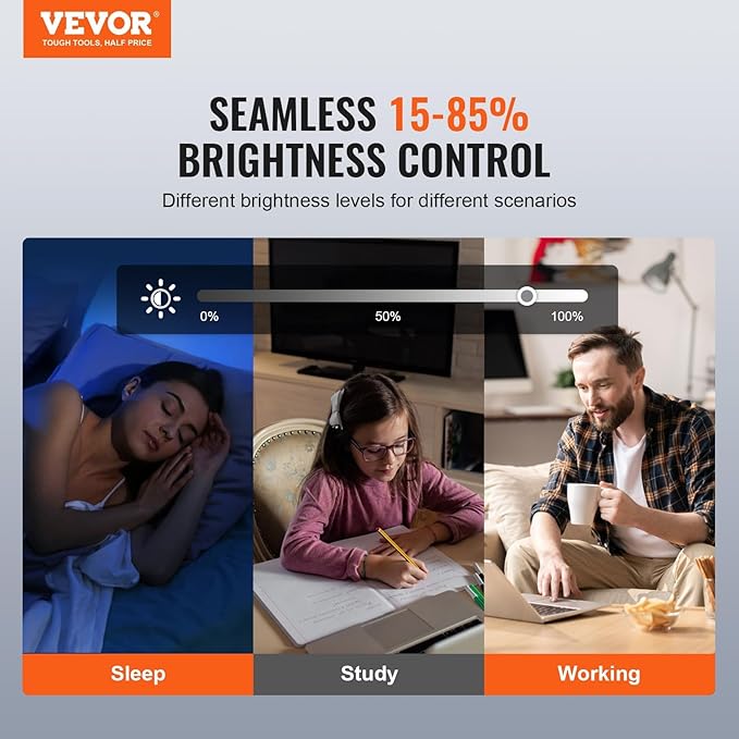 VEVOR Smart Dimmer Switch, Wi-Fi 2.4GHz, Dimmable Smart Switch with Tempered Glass Touch Panel, 15% to 85% Stepless Dimming, Voice App Remote Control, Works with Alexa Google Home, for LED Lights