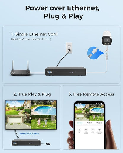 Hiseeu [4K HD+121°Wide View] 8MP PoE Camera, IP Camera, Human Vehicle Detect, 2 Way Audio, 0 Fees, Color Night Vision, IP 67 Waterproof, 3840 × 2160 p, 25fps, SD Card Storage, Work PoE NVR