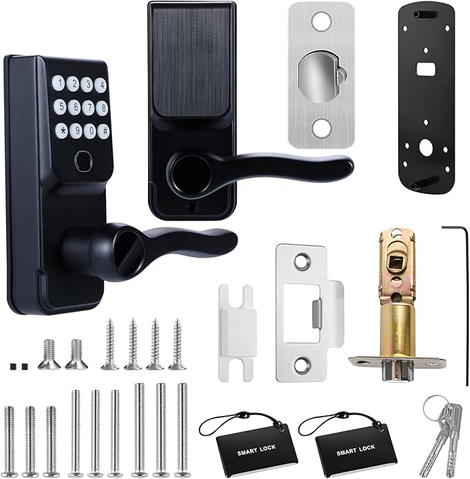 Keyless-Entry Fingerprint Smart Door Lock: LORVIBO Digital Electronic Lock with Code Passcode, Electric Door Knob, Biometric Door Handle, Perfect for Exterior/Interior/Entry/Bedroom Doors (Black)