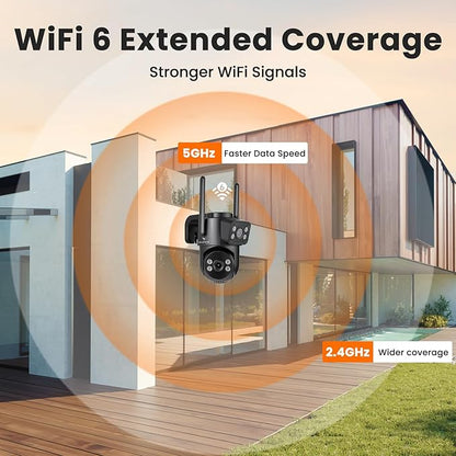 Dual-Lens 180+° FOV Home Wireless Outdoor Security Camera with AI Tracking, 6MP QHD 360° PTZ, WiFi 6 Dual Band, 24/7 Continuous Record (Add-on CAM to NVR, Also Works Standalone)