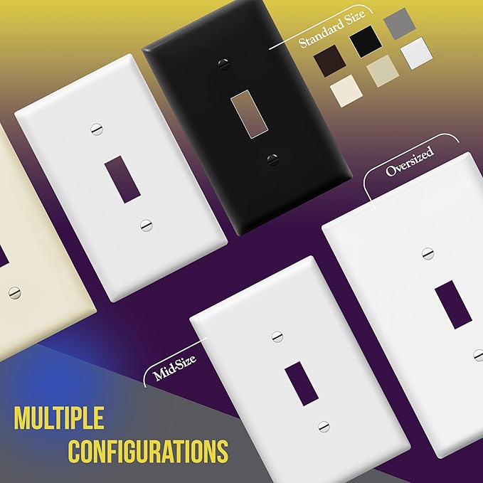 ENERLITES Toggle Light Switch Wall Plate, Gloss Finish, 3-Gang 4.88" x 6.77", Mid-Size, Unbreakable Polycarbonate Thermoplastic, UL Listed, 8813M-W, White