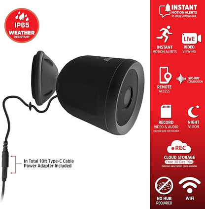 Energizer Smart Outdoor 1080P Security Camera with 2-Way Audio, Night Vision, Instant Alerts, Cloud Storage, Remote Access, Voice Control Compatible with Alexa & Google Assistant, Black
