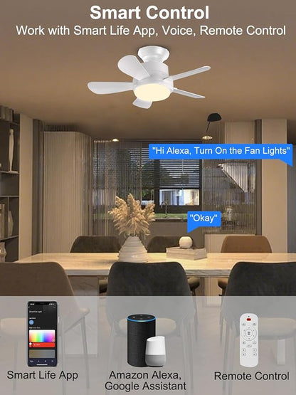 Ligency Smart Socket Fan Light with Remote, 16 inch Small Socket Ceiling Fan Light with RGBW, E26 Screw in Ceiling Light Bulb Fan, 1800Lm, Work with Alexa & Google Assistant for Garage Bedroom, White