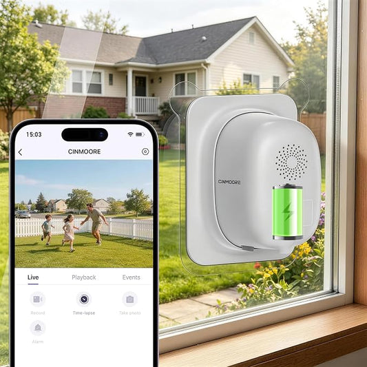 2.5K Window Security Camera for Home, Wireless No Drill Anti-Glare, Free AI Human/Vehicle/Pet Detection, Color Night Vision, 5000mAh Battery & Wired Dual Power, Indoor/Outdoor, 24/7 Recording