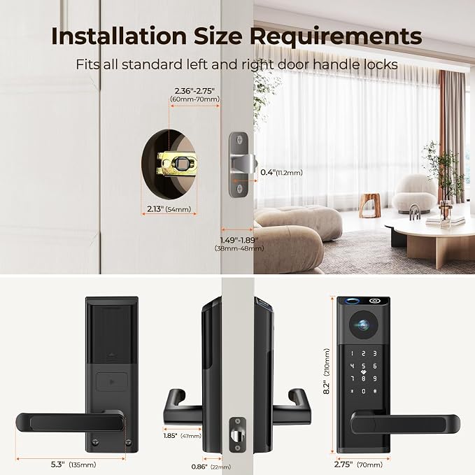 Video Smart Lock with Camera & Doorbell,5-in-1 Door Lock with Handle