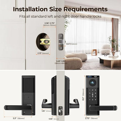 Video Smart Lock with Camera & Doorbell,5-in-1 Door Lock with Handle