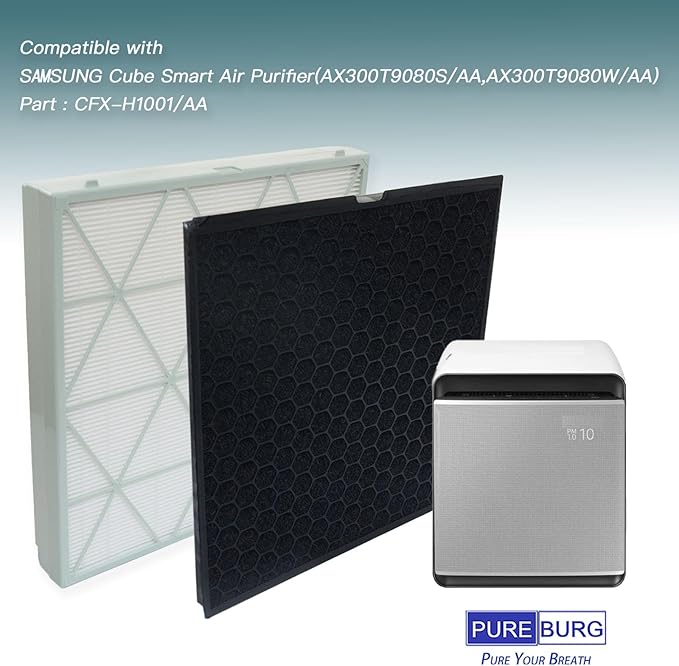 PUREBURG Replacement Filter Pack Compatible with SAMSUNG Cube Smart Air Purifier CFX-H1001/AA, H13 HEPA + Activated Carbon Filter Air Clean