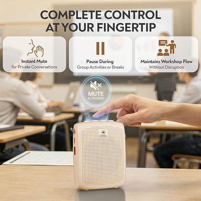 WinBridge Bluetooth Voice Amplifier - 15W Wireless Headset Mic, Portable PA System for Classroom/Elderly, Speaker and Microphone for Teachers, Tour Guide, Soft-Spoken People, WB002 Beige