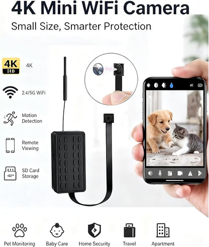 4K Mini WiFi Camera DIY Module, Dual-Band 2.4G/5G Wireless Security Camera, Tiny Nanny Cam with Motion Detection, Remote Viewing, SD Card Storage for Home, Pet, Office Monitoring