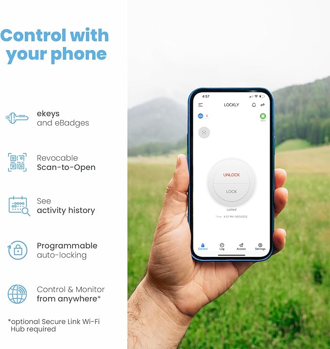 Lockly Secure Plus, Bluetooth Smart Door Lock, Keyless Entry Door Lock with Handle, PIN Genie® Keypad, 3D Biometric Fingerprint Sensor, Auto Lock