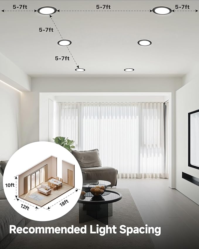 Ensenior 4 Pack 6 inch LED Eyeball Recessed Lighting, 360°+90° Rotatable and 2700K-5000K Selectable, CRI90+, Dimmable Gimbal Recessed Lights, 1300LM, 12W=115W-FCC, Black