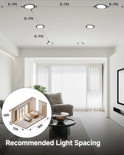 Ensenior 4 Pack 6 inch LED Eyeball Recessed Lighting, 360°+90° Rotatable and 2700K-5000K Selectable, CRI90+, Dimmable Gimbal Recessed Lights, 1300LM, 12W=115W-FCC, Black