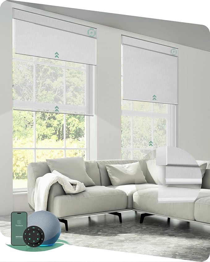 Yoolax Smart Dual Roller Shades, Motorized Blinds with Remote Smart Blinds Compatible with Alexa, Blackout & Sheer Automatic Dual Shades for Windows (V-Shimmer White & V-Haze White)