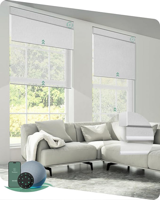 Yoolax Smart Dual Roller Shades, Motorized Blinds with Remote Smart Blinds Compatible with Alexa, Blackout & Sheer Automatic Dual Shades for Windows (V-Shimmer White & V-Haze White)