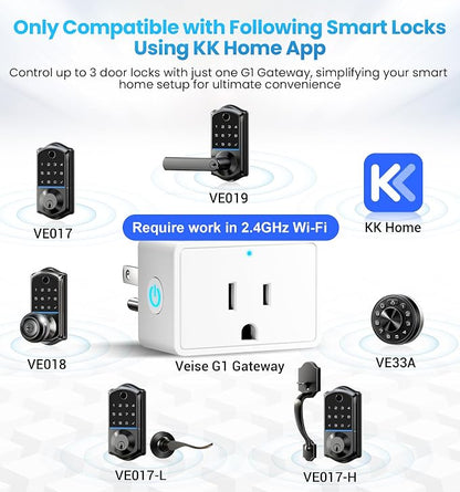 Veise G1 Gateway Compatible with KK Home APP for Remote & Voice Control | Compatible with Alexa & Google Assistant, Easy to Set up, Compatible with Veise VE017 Series, VE018, VE019 Smart Locks