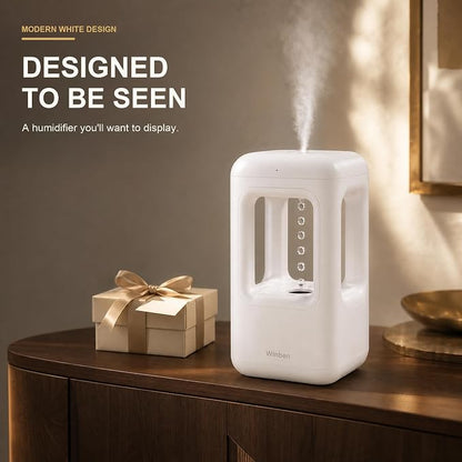 600mL Mini Cool Mist Humidifier with Anti-Gravity Water Drop Display for Bedroom, Nightstand and Personal Spaces, Plug-In, Pearl White