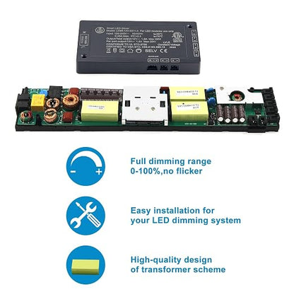 VST LED Power Supply, 100V-240V AC to 12V 22W DC, Low Voltage Transformer with 12V JST Ports, Control Unit for Strip and Under Cabinet Lights, ETL Listed, Black
