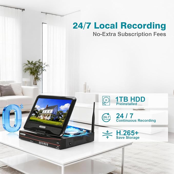 Wireless Security Camera System with 10.1" Monitor 4pcs 5MP Camera