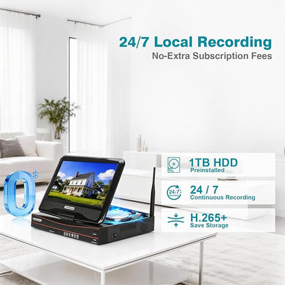Wireless Security Camera System with 10.1" Monitor 4pcs 5MP Camera