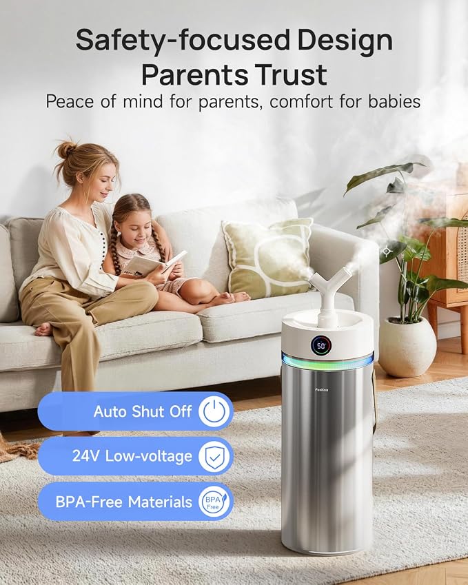 Feekaa Stainless Steel Humidifier, 8L/2.1Gal Cool Mist Humidifiers for Bedroom, Easy to Clean Humidifier Large Room with Diffuser, Humidifiers for Baby Kids Nursery Living Room Office Plant