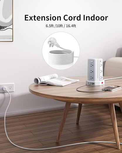 Power Strip Surge Protector, 6.5 Ft Extension Cord with 12 AC Multiple Outlets 4 USB (1 USB C), SMALLRT Power Tower Desktop Charging Station