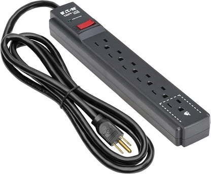 Eaton Tripp Lite Series 6-Outlet Surge Protector Power Strip, 3ft Extension Cord, 600 Joules, 15A Circuit Breaker, Black, Lifetime Manufacturer's Warranty & $10,000 Insurance (TLP63B)