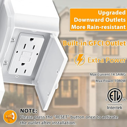 White Outdoor Porch Lights with GFCI Outlet,Dusk to Dawn Outdoor Lighting Work with Security Camera,Aluminum Exterior Outdoor Wall Lights Fixture,Waterproof Outside Lights for House,Bulb not Included