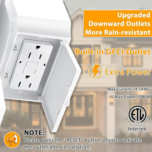 White Outdoor Porch Lights with GFCI Outlet,Dusk to Dawn Outdoor Lighting Work with Security Camera,Aluminum Exterior Outdoor Wall Lights Fixture,Waterproof Outside Lights for House,Bulb not Included