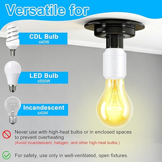 Remote Control E26 E27 Light Bulb Socket Adapter,GreenCyle Wireless Light Switch and 2 Standard Medium Base Lamp Socket Extender 2.3"(5.8cm),Screw-in,Max 500W,No Wiring Needed,500ft RF Range,for Lamp