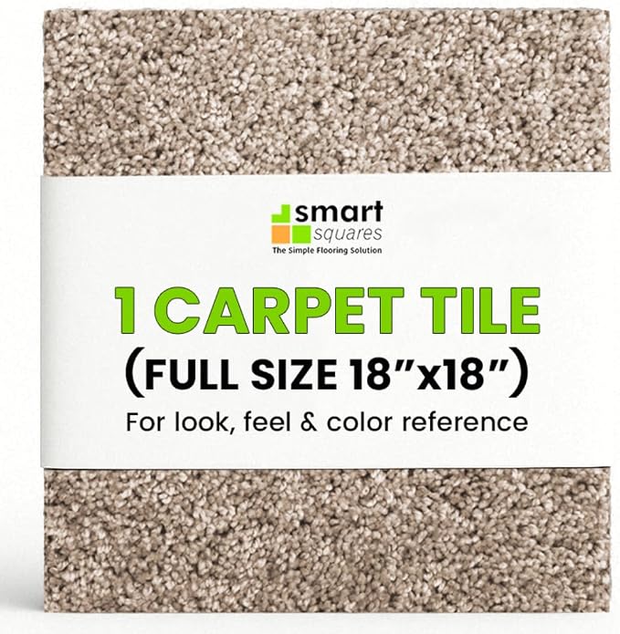 Smart Squares Easy Street Premium Plush Carpet Tiles, Made in USA – 18x18 Peel and Stick Floor Tiles with Attached Padding – Seamless DIY Carpet Squares (2.5 Sq Ft, 1 Tile, 720 Oxford)