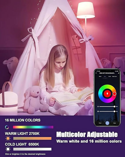 Smart LED Light Bulb, RGB+CCT, WiFi & Bluetooth Control, 16M Colors, Compatible with Alexa & Google Home, Color Changing, Music Sync, 15W, 850 Lumens