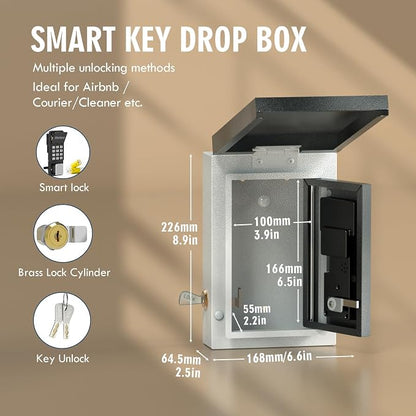 WeHere Key Lock Box Outdoor, Wall Mount Lockbox for Outside, OTP/Fixed Password, APP Bluetooth/Wi-Fi, Spare Key Unlock, Smart Keybox for Home, Realtors, Apartments, Garage, Store, Office